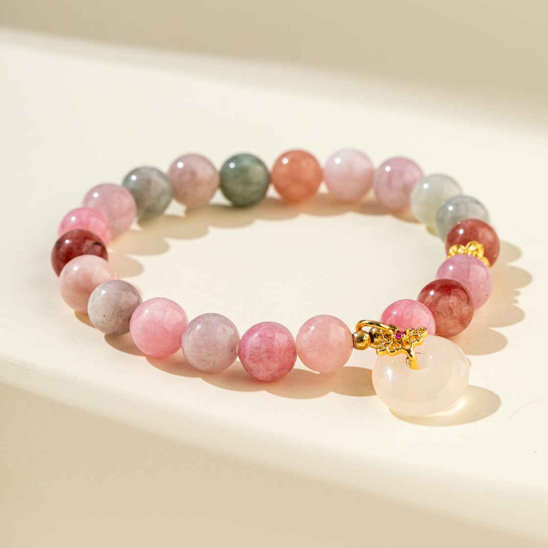 Pink White Jade Gold Bracelet-Natural Energy & Handmade