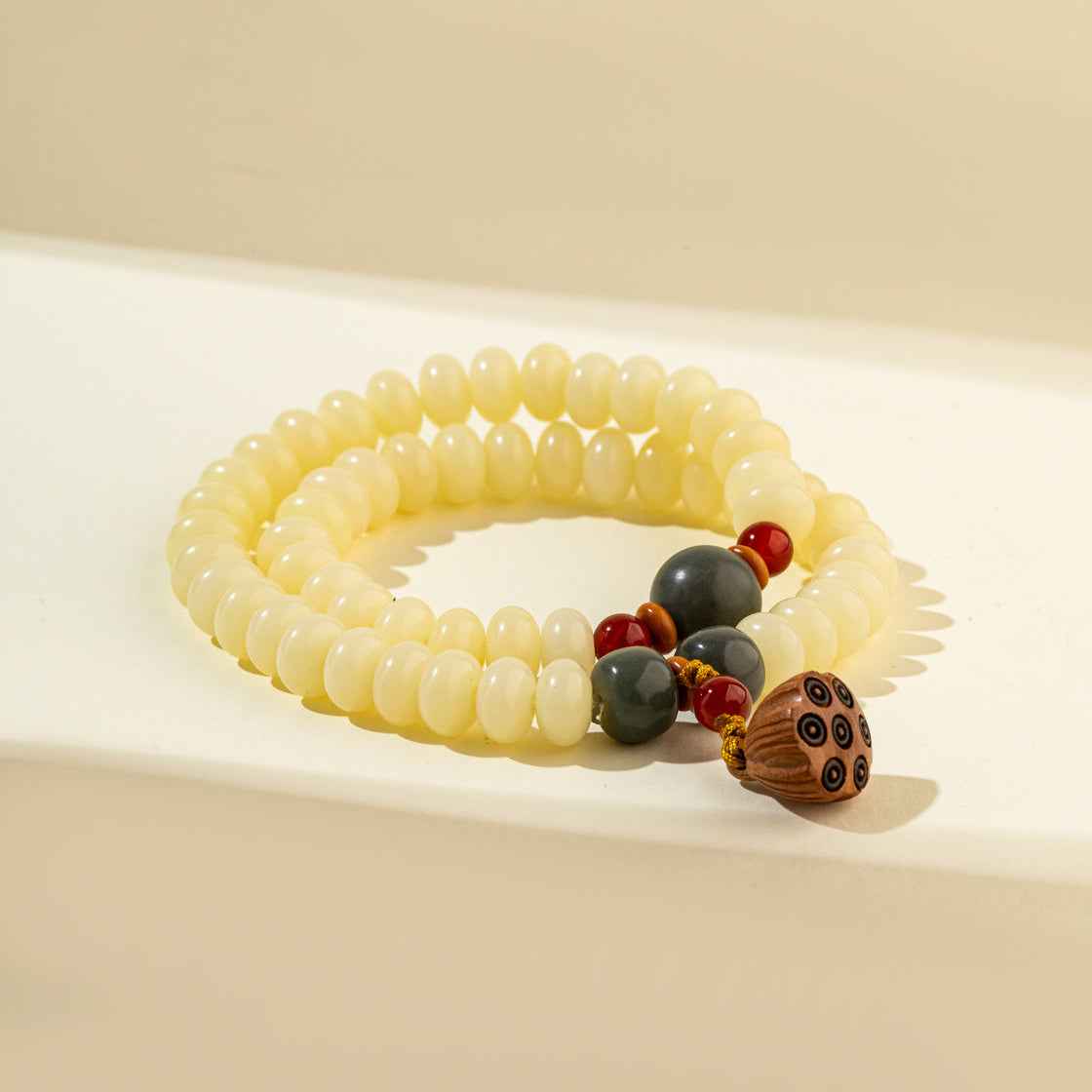 Jade Agate Sandalwood Lotus Sculpture Bracelet-Natural Energy & Handmade