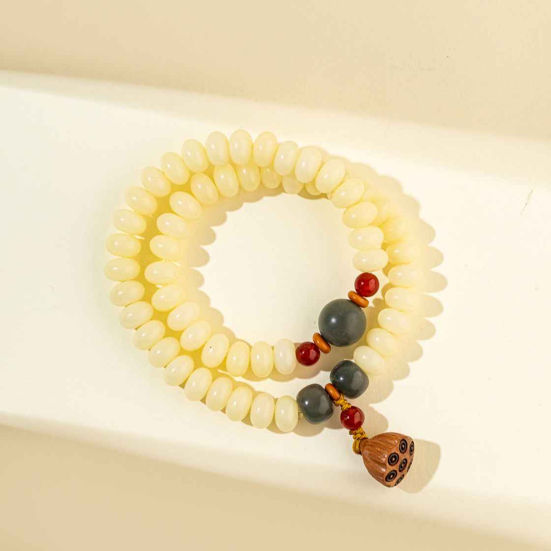 Jade Agate Sandalwood Lotus Sculpture Bracelet-Natural Energy & Handmade