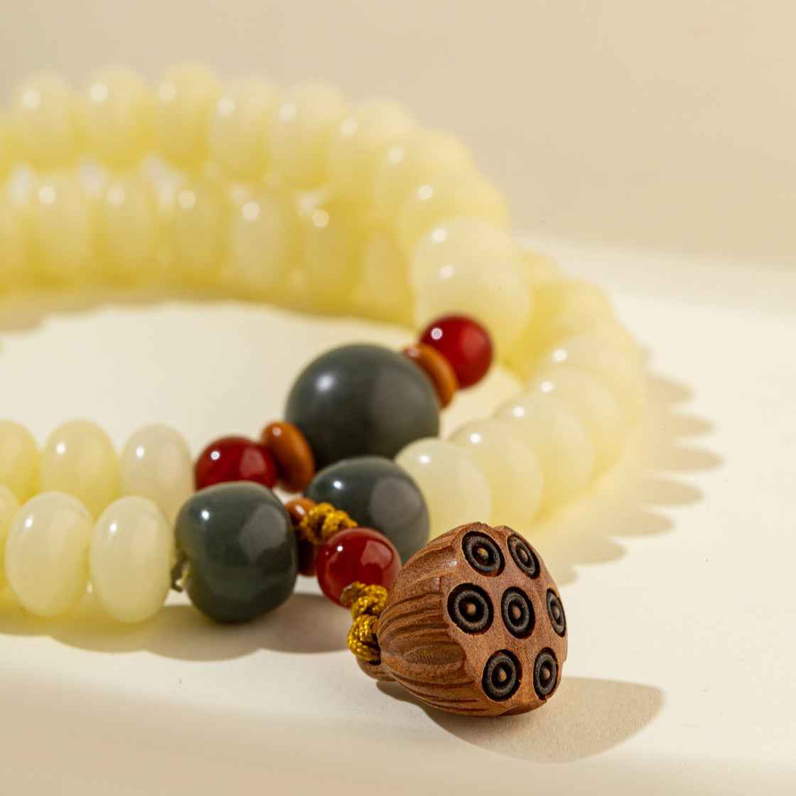 Jade Agate Sandalwood Lotus Sculpture Bracelet-Natural Energy & Handmade