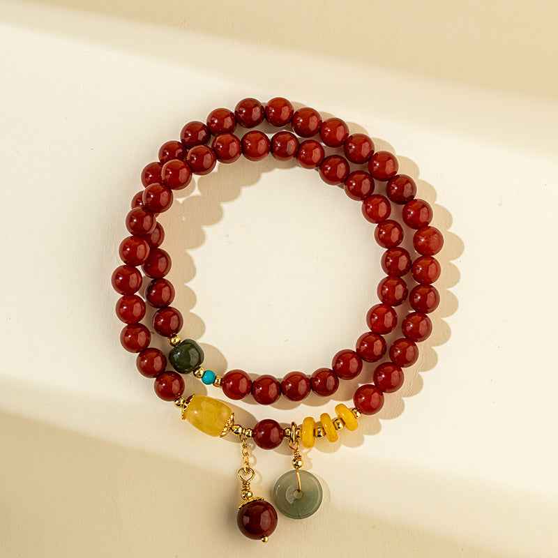 Red Agate Jade Gold Bracelet-Natural Energy & Handmade