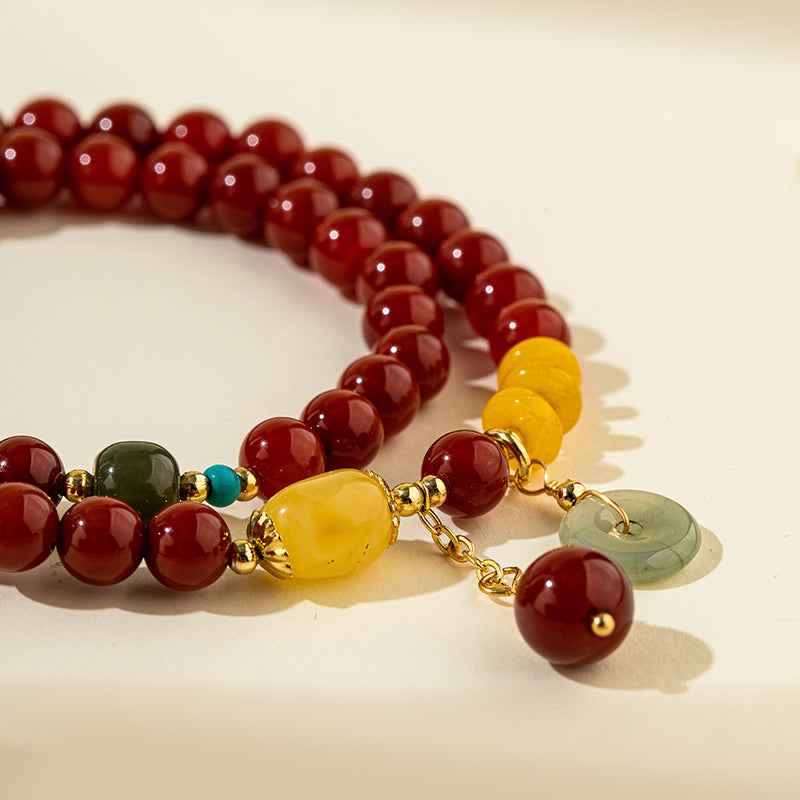 Red Agate Jade Gold Bracelet-Natural Energy & Handmade