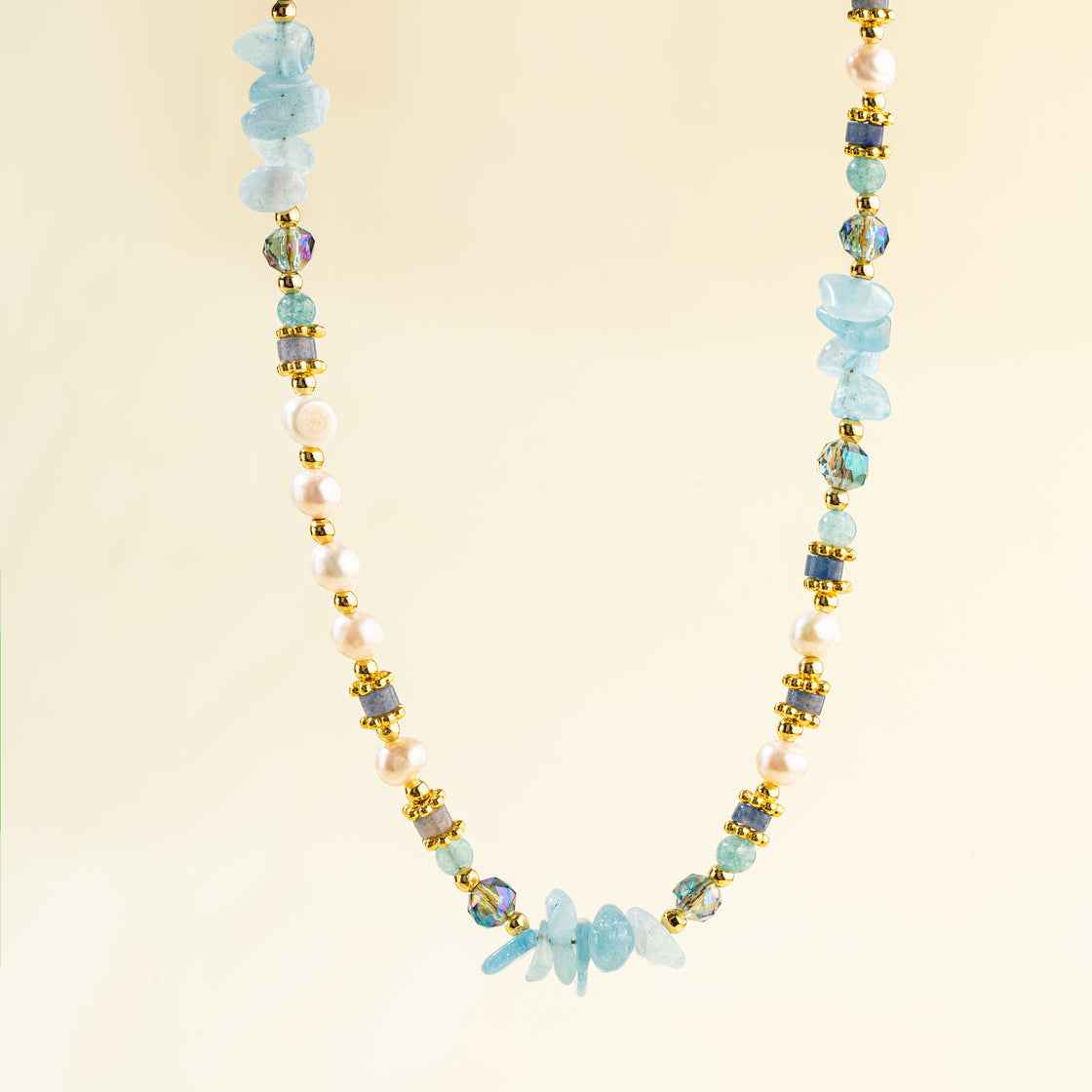 Crystal Agate Gold And Pearl Necklace-Natural Energy & Handmade