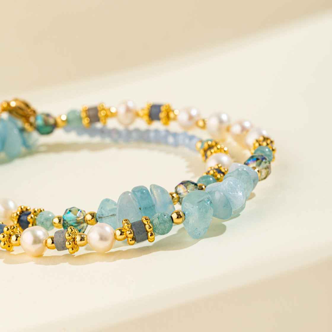 Crystal Agate Gold And Pearl Necklace-Natural Energy & Handmade