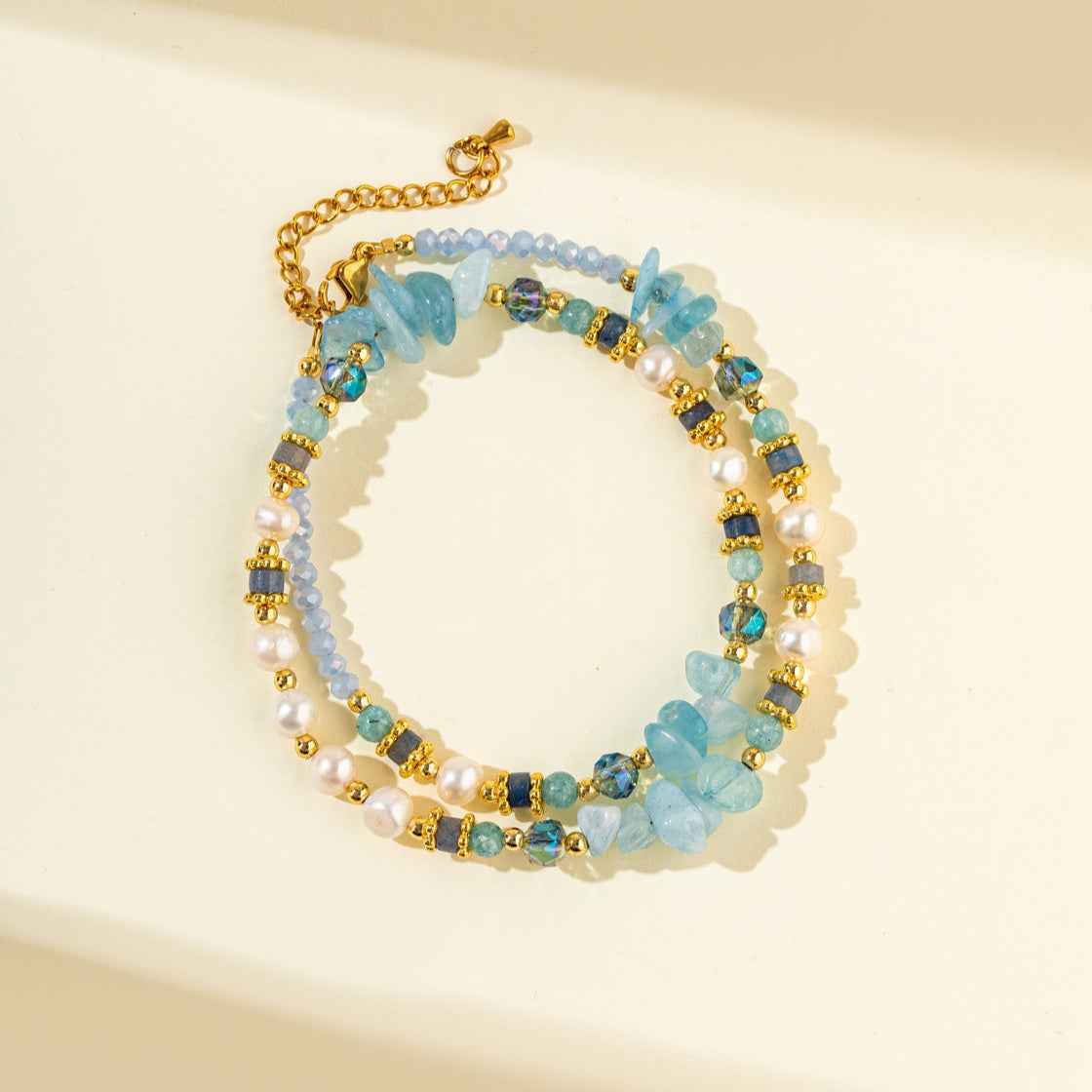 Crystal Agate Gold And Pearl Necklace-Natural Energy & Handmade
