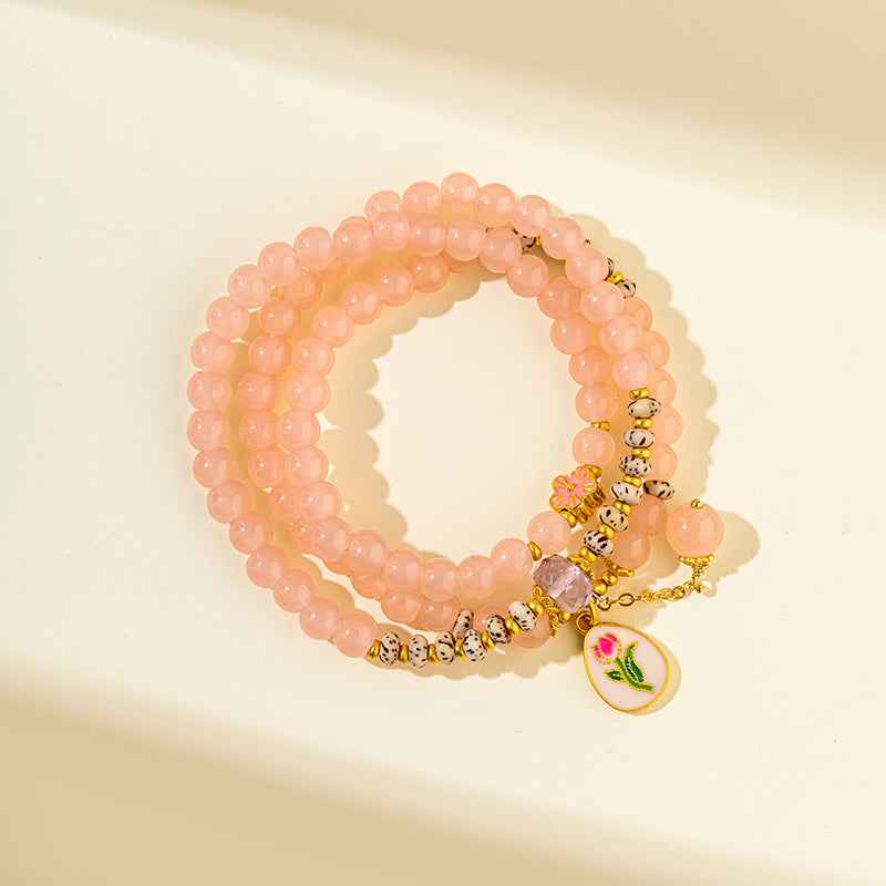 Pink Quartz Crystal Agate Gold Necklace-Natural Energy & Handmade