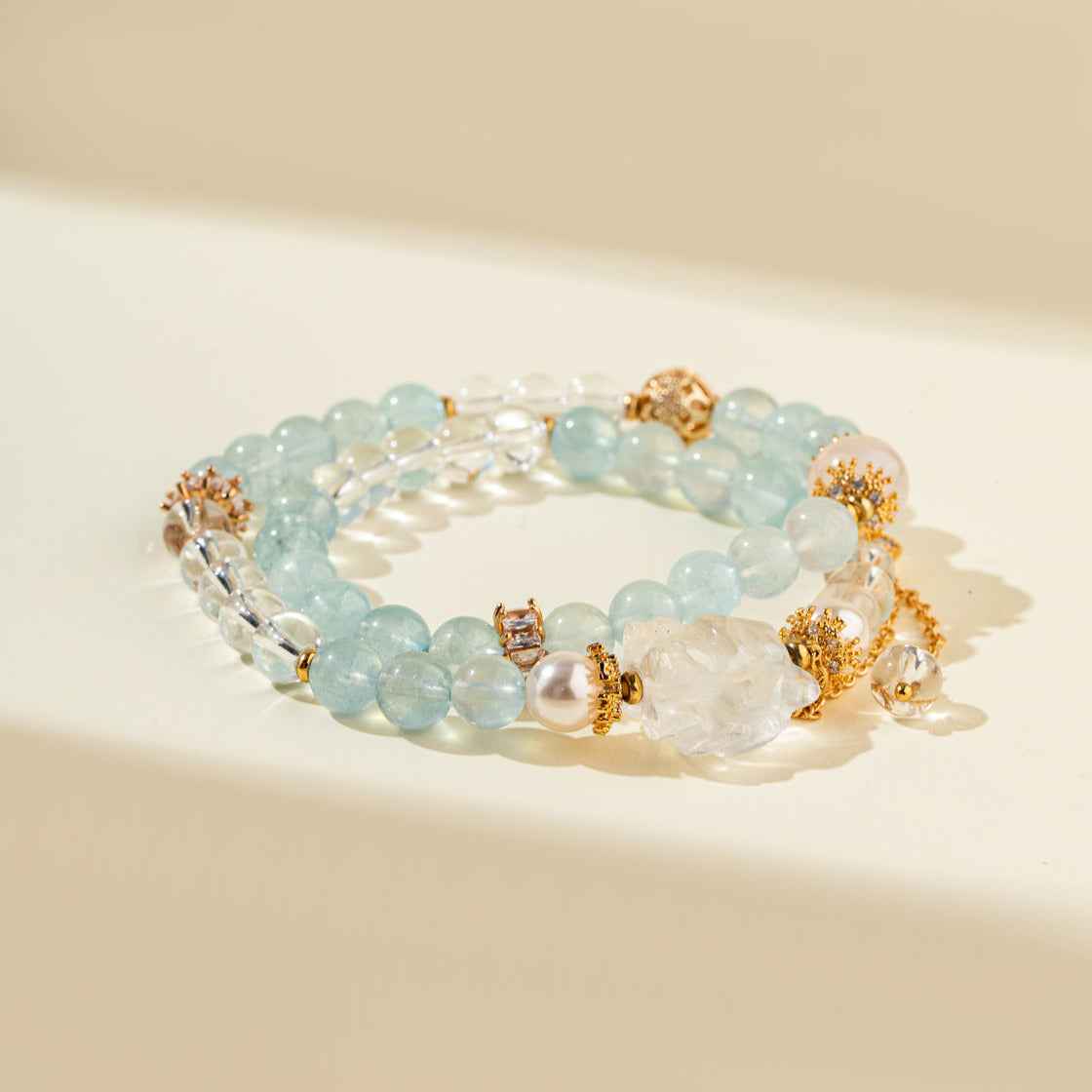 Jade Crystal Pearl Fox Sculpture Bracelet-Natural Energy & Handmade