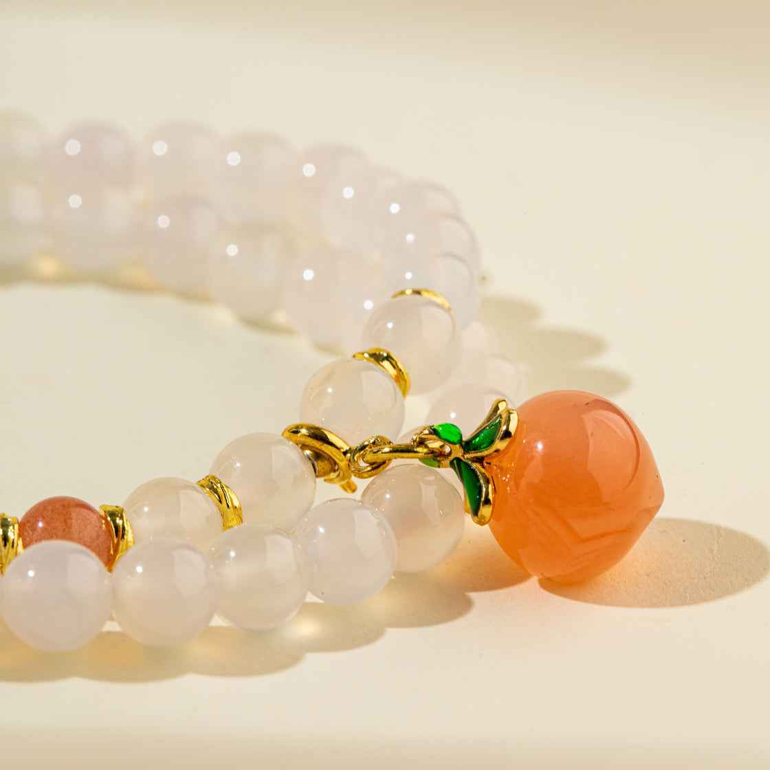 Jade Crystal Gold Peach Sculpture Bracelet-Natural Energy & Handmade