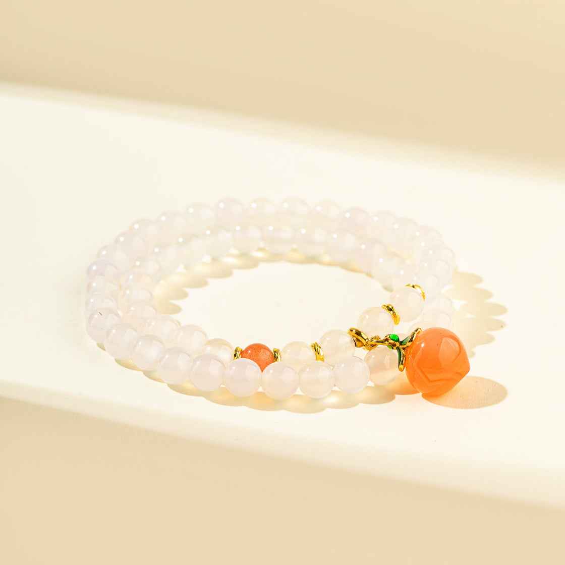 Jade Crystal Gold Peach Sculpture Bracelet-Natural Energy & Handmade