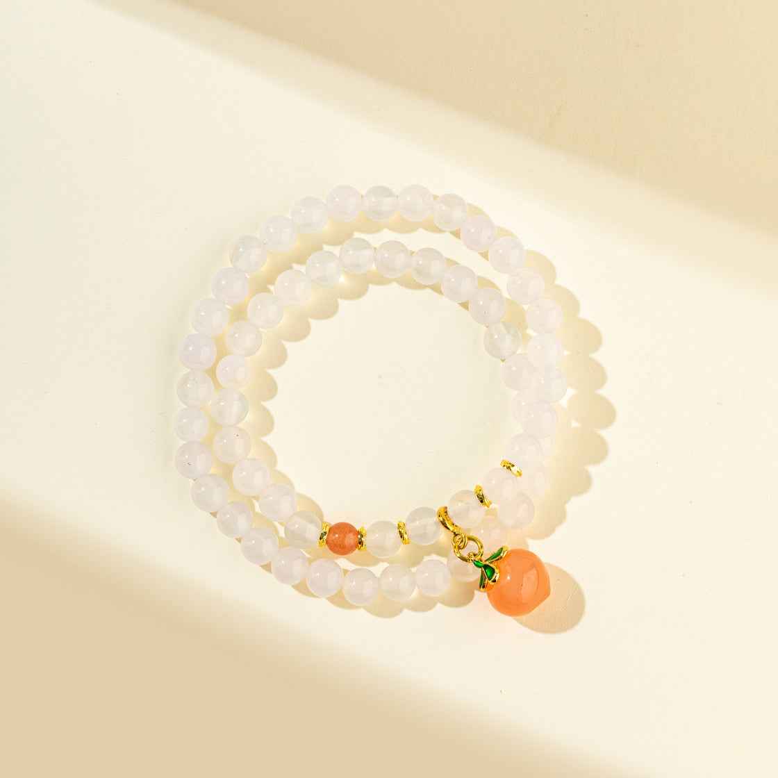 Jade Crystal Gold Peach Sculpture Bracelet-Natural Energy & Handmade