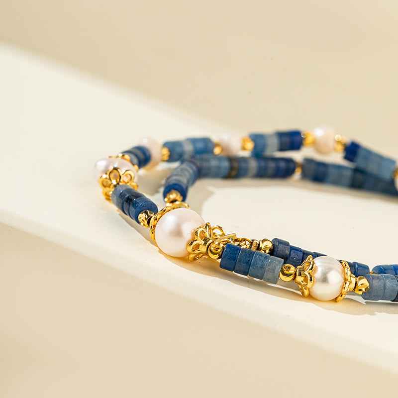 Agate Gold And Pearl Necklace-Natural Energy & Handmade