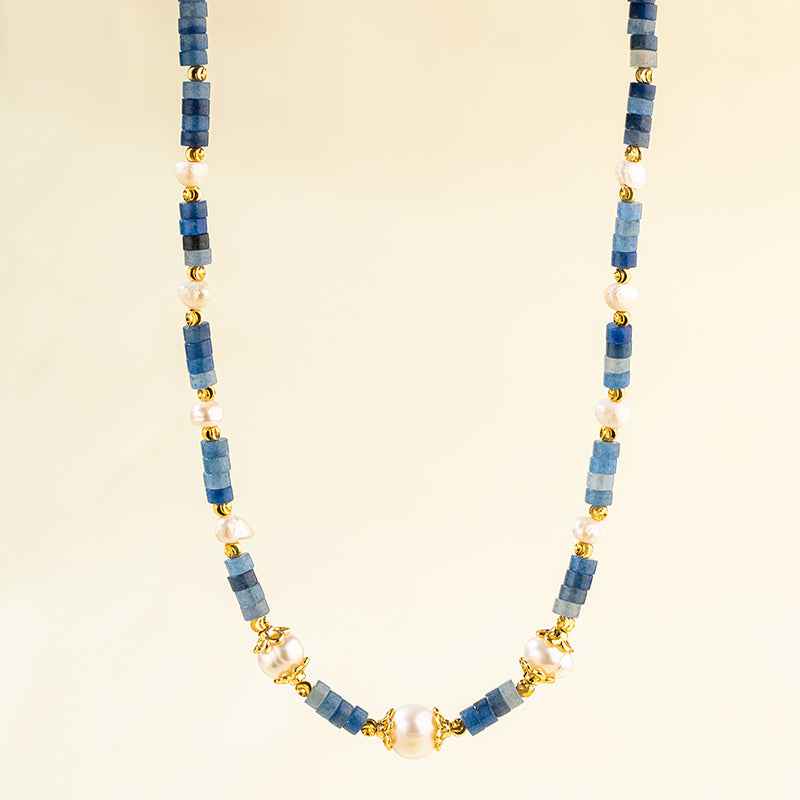 Agate Gold And Pearl Necklace-Natural Energy & Handmade