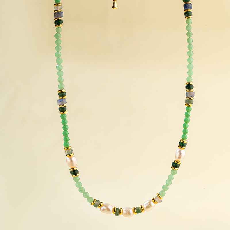 Jade Gold Pearl Necklace-Natural Energy & Handmade