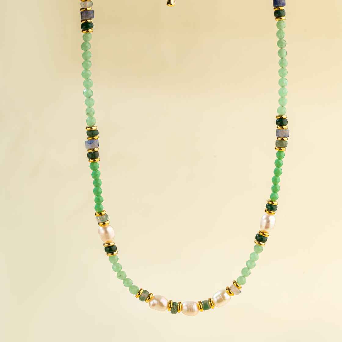 Pearl Agate Jade Gold Necklace-Natural Energy & Handmade