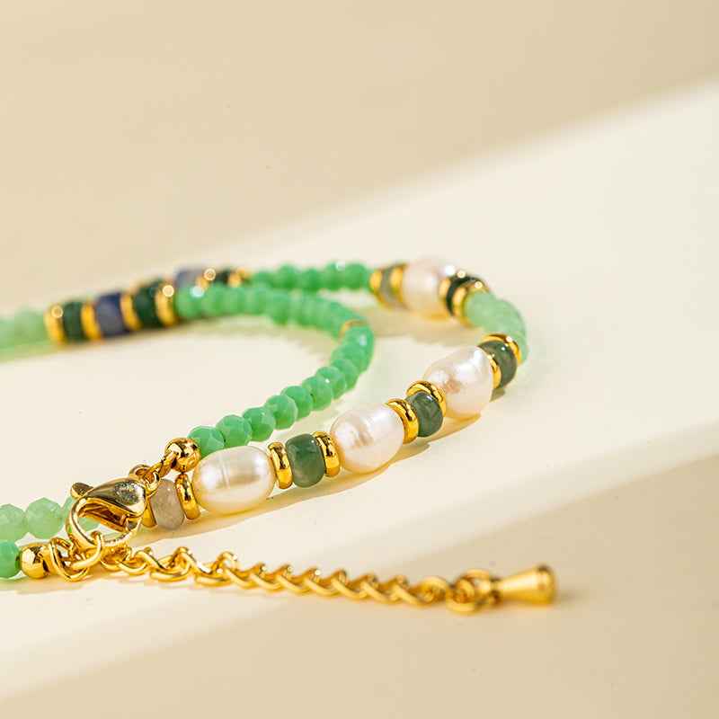 Jade Gold Pearl Necklace-Natural Energy & Handmade