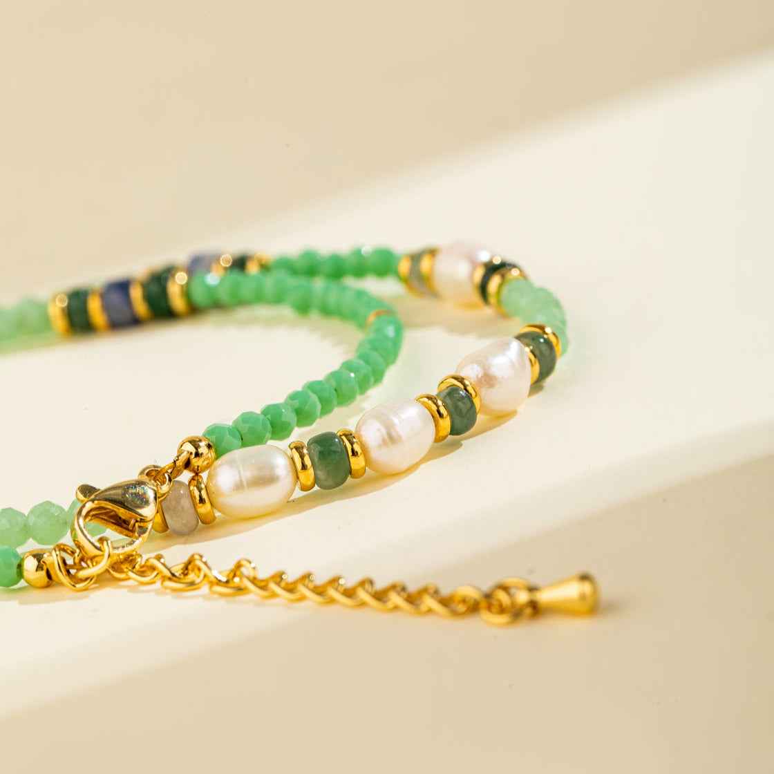 Pearl Agate Jade Gold Necklace-Natural Energy & Handmade