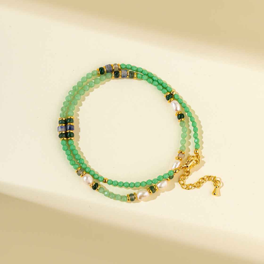 Pearl Agate Jade Gold Necklace-Natural Energy & Handmade