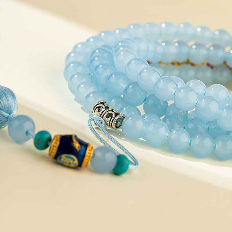 Blue Quartz Crystal Long Necklace-Natural Energy & Handmade