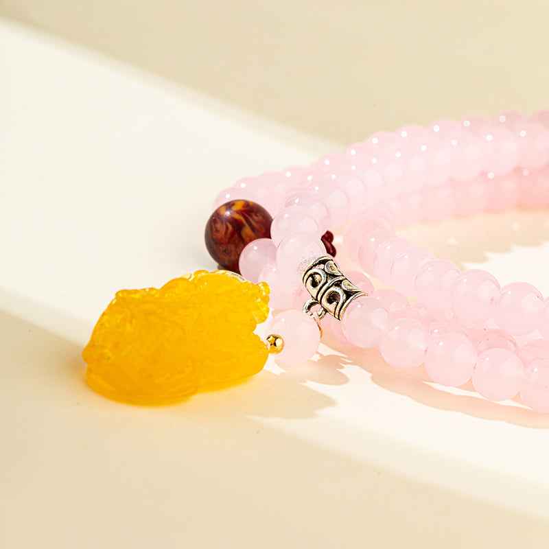 Pink Quartz Crystal Long Necklace-Natural Energy & Handmade