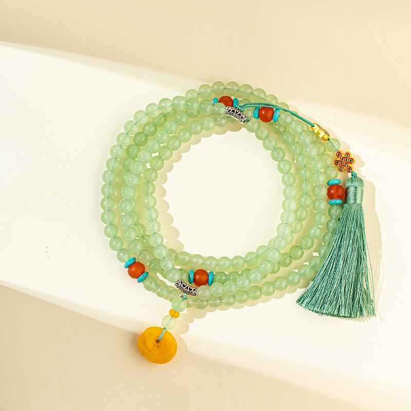 Green Quartz Crystal Long Necklace-Natural Energy & Handmade