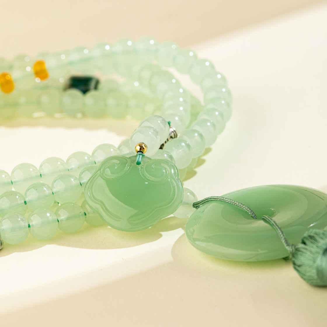 Green Crystal Jade Long Necklace-Natural Energy & Handmade