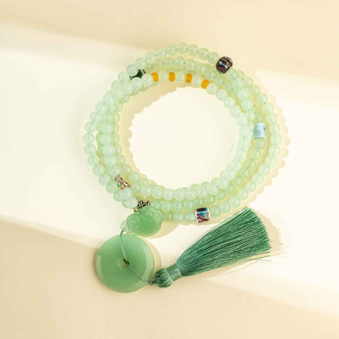 Green Crystal Jade Long Necklace-Natural Energy & Handmade