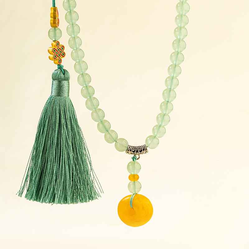 Green Quartz Crystal Long Necklace-Natural Energy & Handmade
