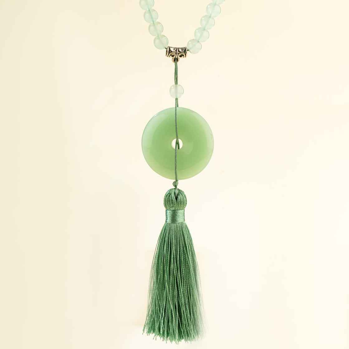 Green Crystal Jade Long Necklace-Natural Energy & Handmade