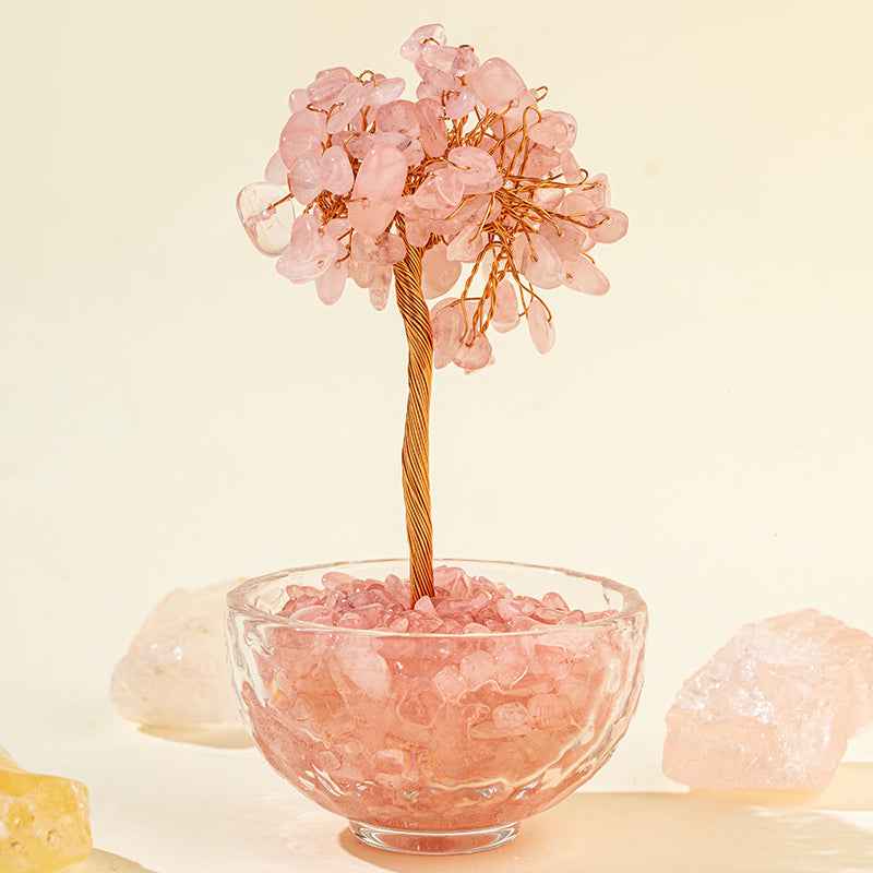 Small Pink Crystal Prosperity Tree Home Decoration