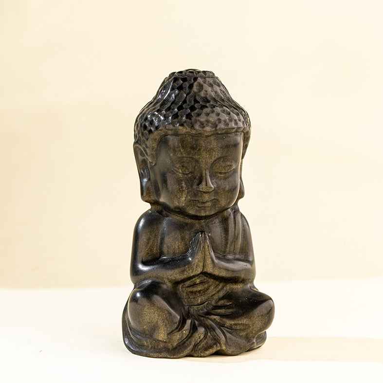 Natural Black Obsidian Shakyamuni Buddha Sculpture-Natural Energy & Handmade