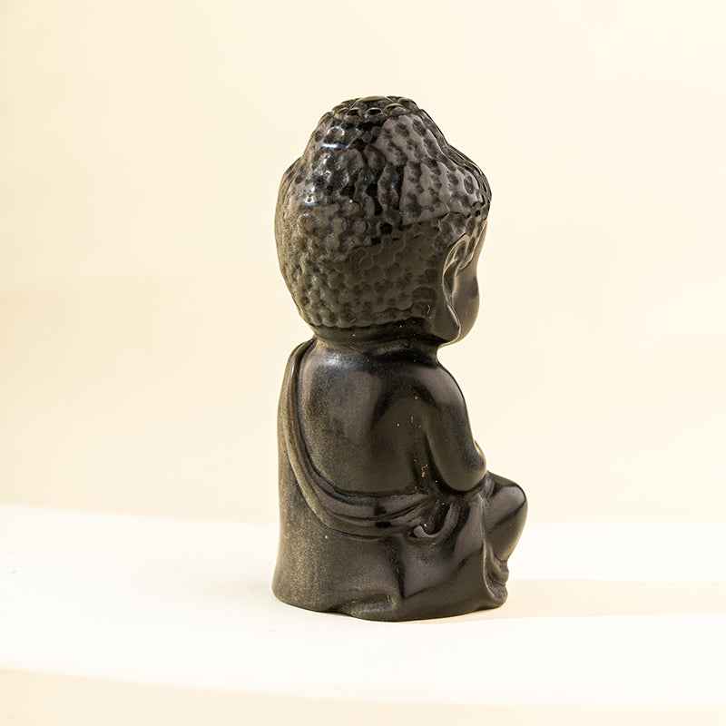Natural Black Obsidian Shakyamuni Buddha Sculpture-Natural Energy & Handmade