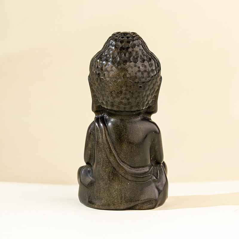 Natural Black Obsidian Shakyamuni Buddha Sculpture-Natural Energy & Handmade