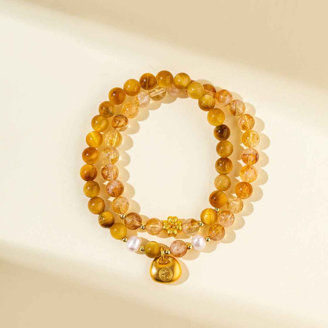Crystal Agate Pearl Gold Bracelet-Natural Energy & Handmade
