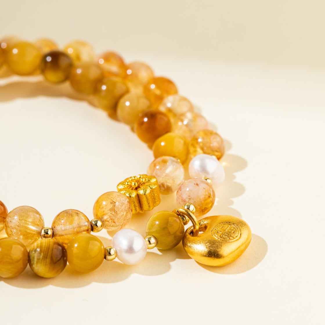 Crystal Agate Pearl Gold Bracelet-Natural Energy & Handmade