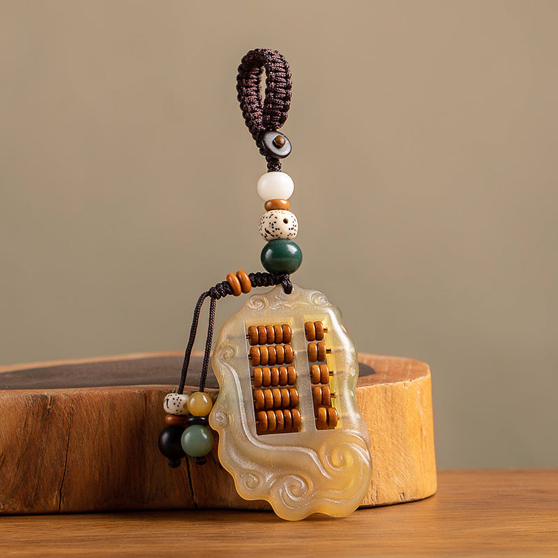 Natural Ram's Horn Key Chain Pendant - Ruyi Abacus Car Key Chain