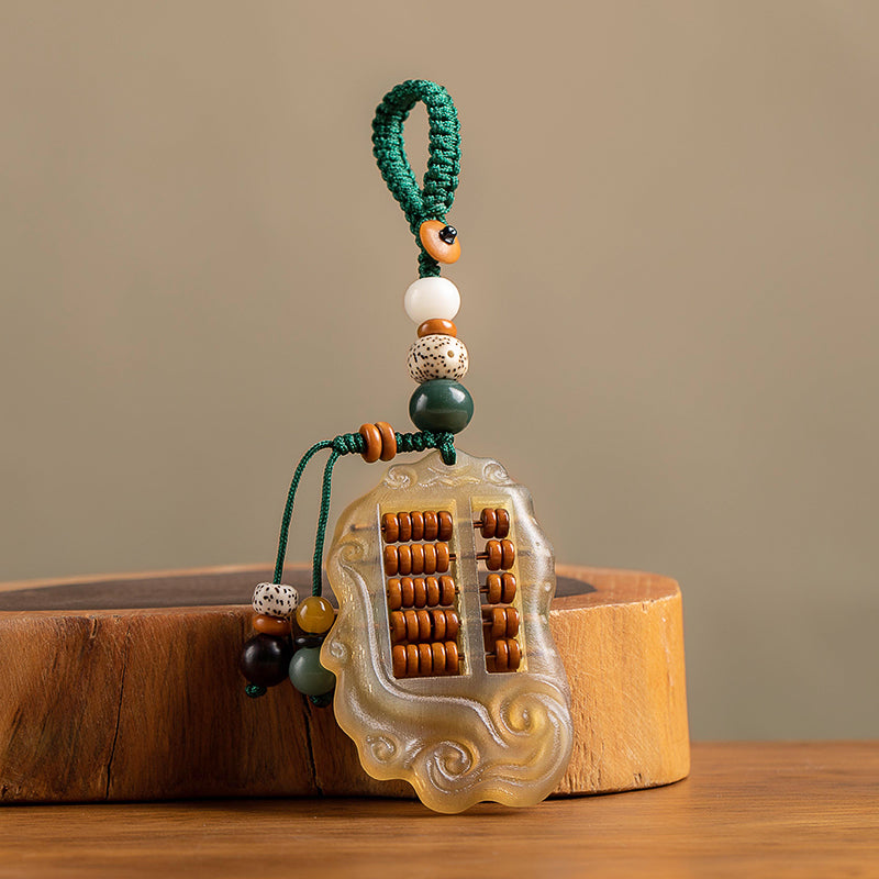 Natural Ram's Horn Key Chain Pendant - Ruyi Abacus Car Key Chain