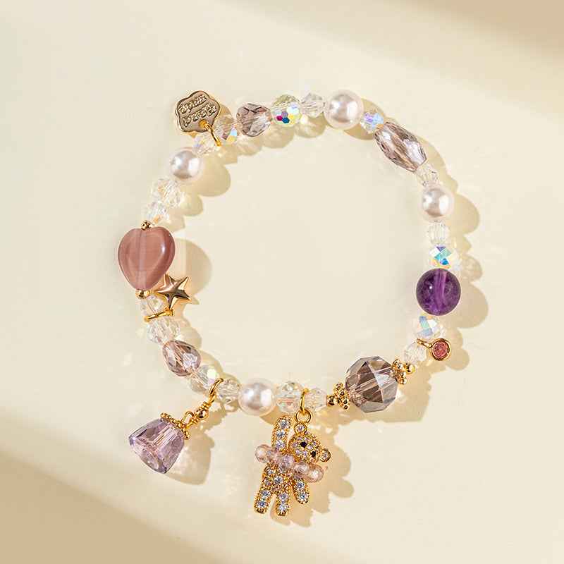 Bear-themed Amulet Bracelet with Amethyst-Natural Energy & Handmade