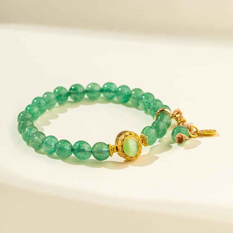 Green Crystal Forest Heart Gold Bracelet-Natural Energy & Handmade