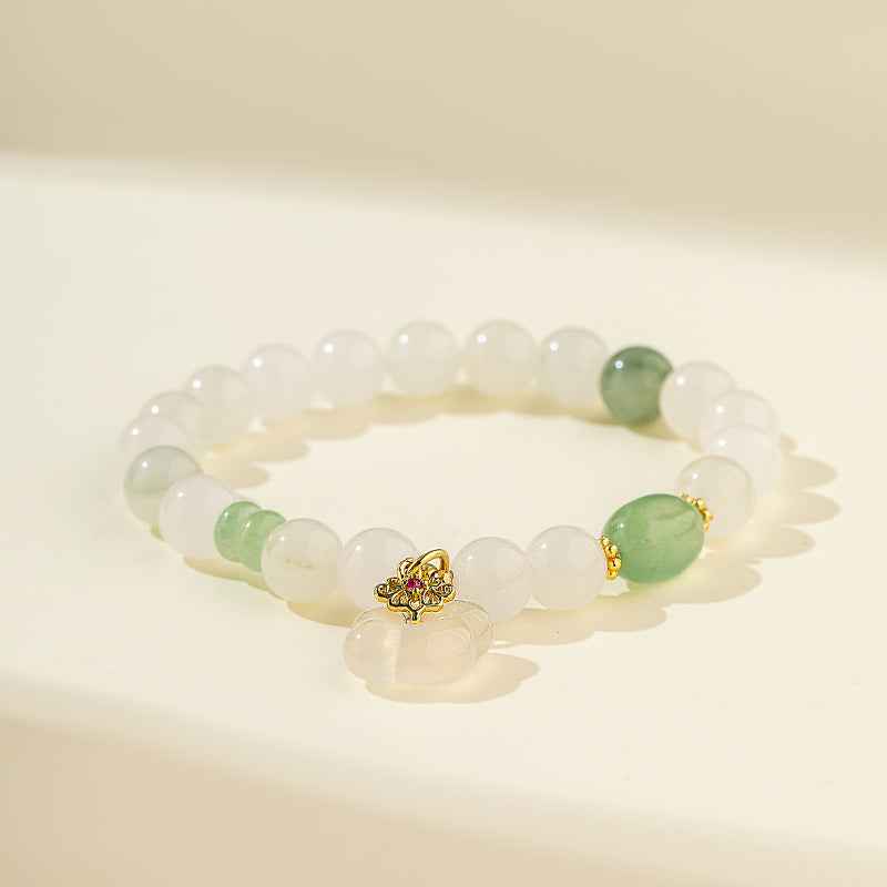 Pure White Jade Gold Bracelet-Natural Energy & Handmade