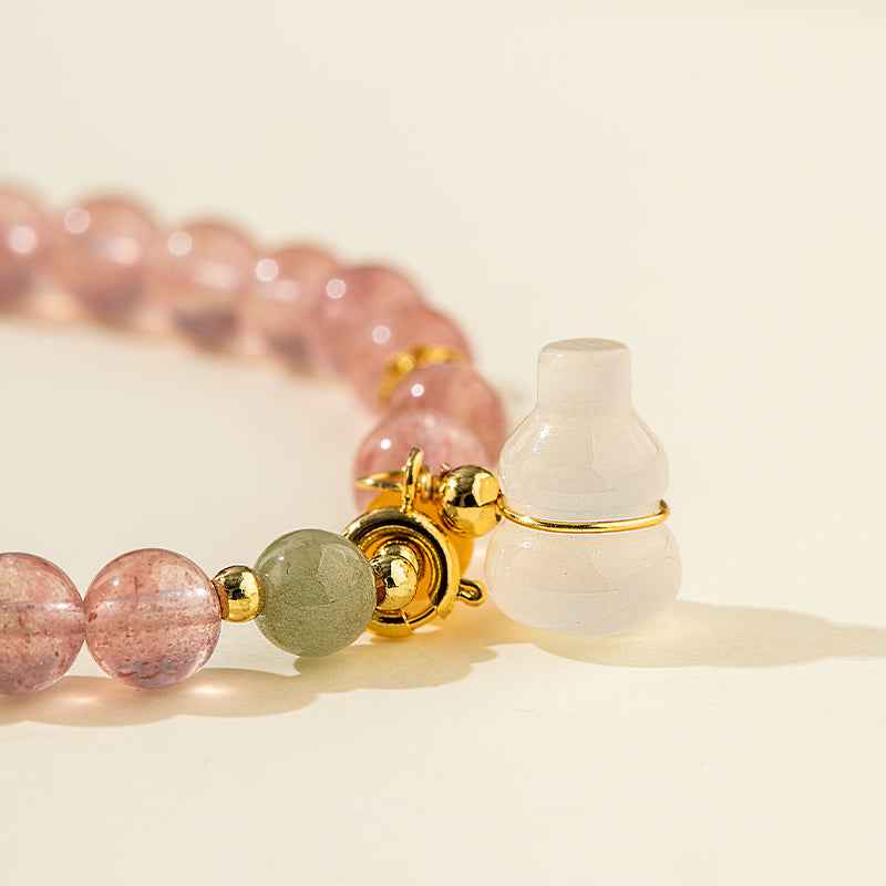 Pink Quartz Crystal Gold Bracelet-Natural Energy & Handmade