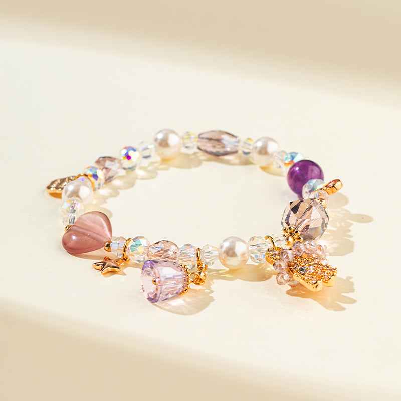 Bear-themed Amulet Bracelet with Amethyst-Natural Energy & Handmade