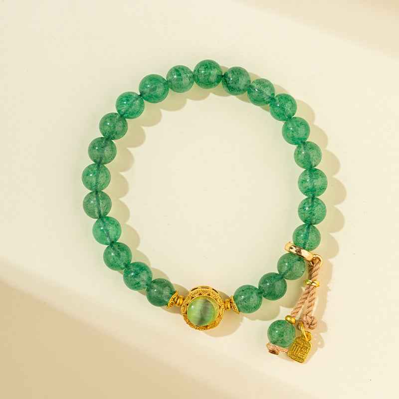 Green Crystal Forest Heart Gold Bracelet-Natural Energy & Handmade