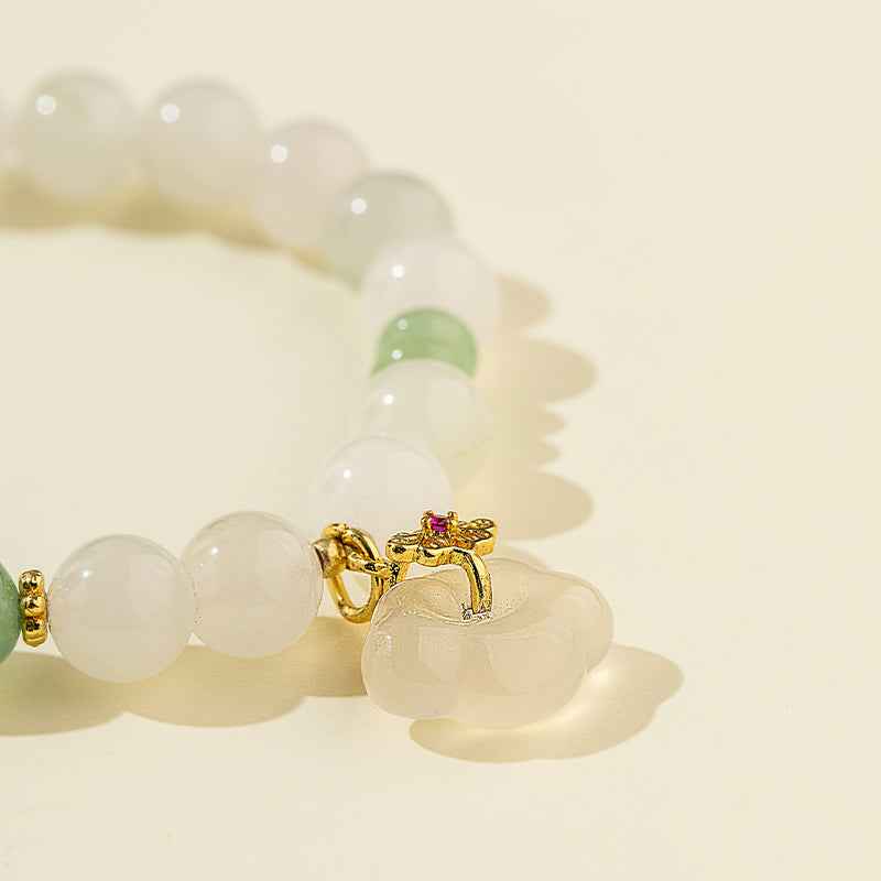 Pure White Jade Gold Bracelet-Natural Energy & Handmade