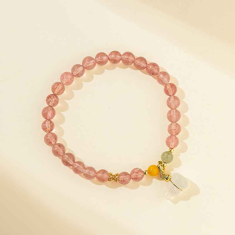 Pink Quartz Crystal Gold Bracelet-Natural Energy & Handmade