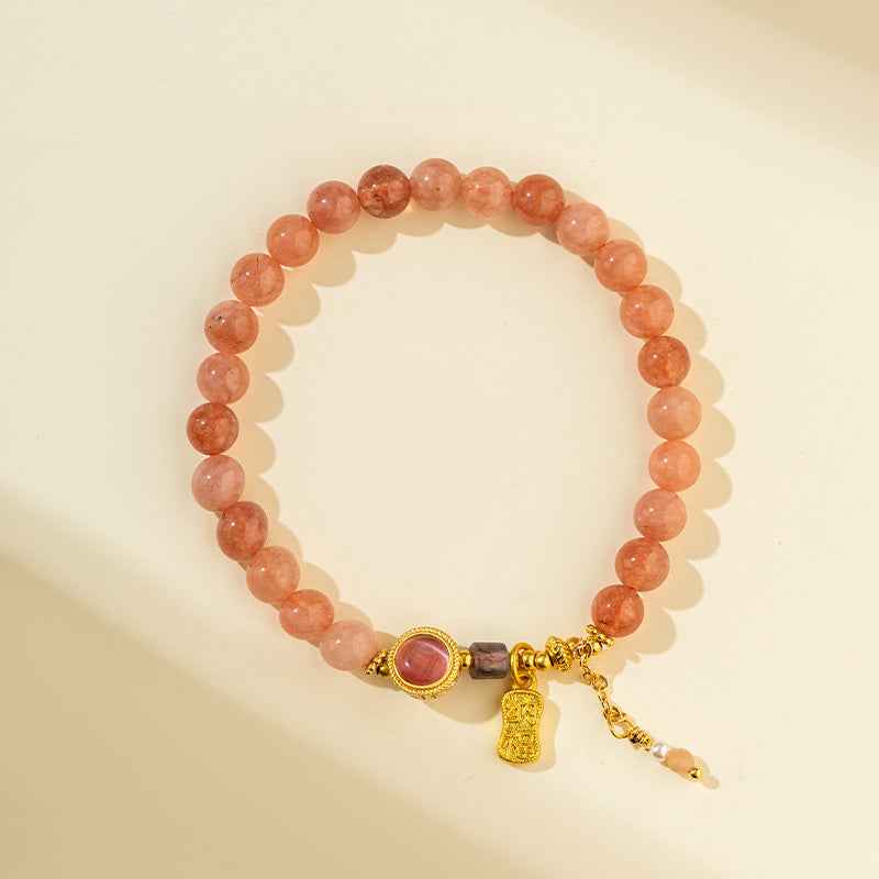 Natural Pink Agate Gold Bracelet-Natural Energy & Handmade