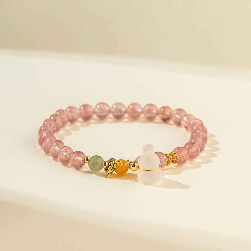 Pink Quartz Crystal Gold Bracelet-Natural Energy & Handmade