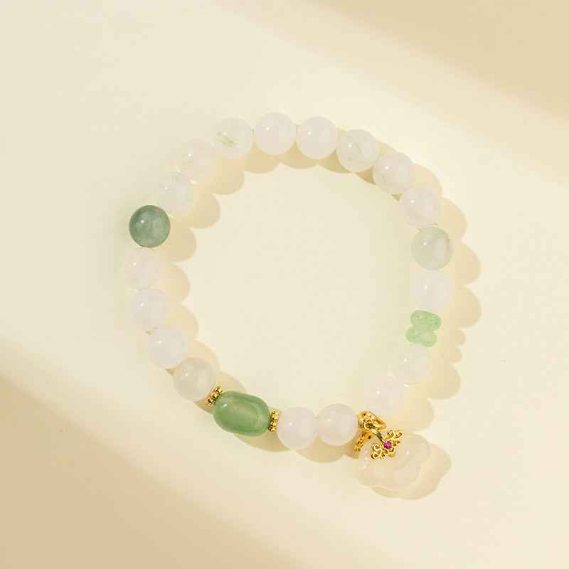 Pure White Jade Gold Bracelet-Natural Energy & Handmade