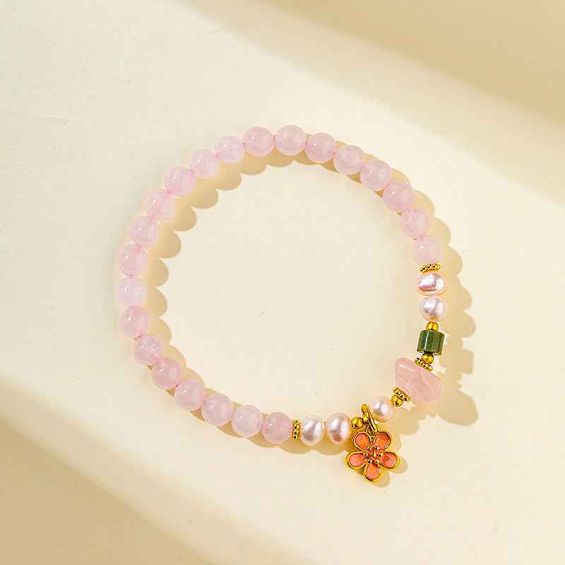 Natural Pearls Pink Crystal Jade Gold Bracelet-Natural Energy & Handmade