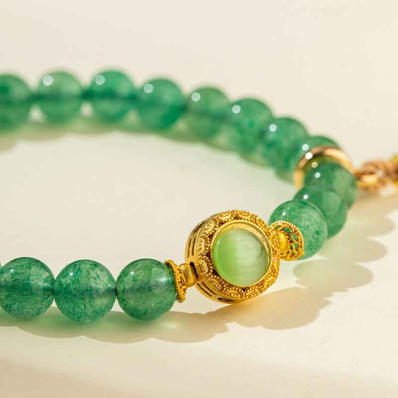 Green Crystal Forest Heart Gold Bracelet-Natural Energy & Handmade