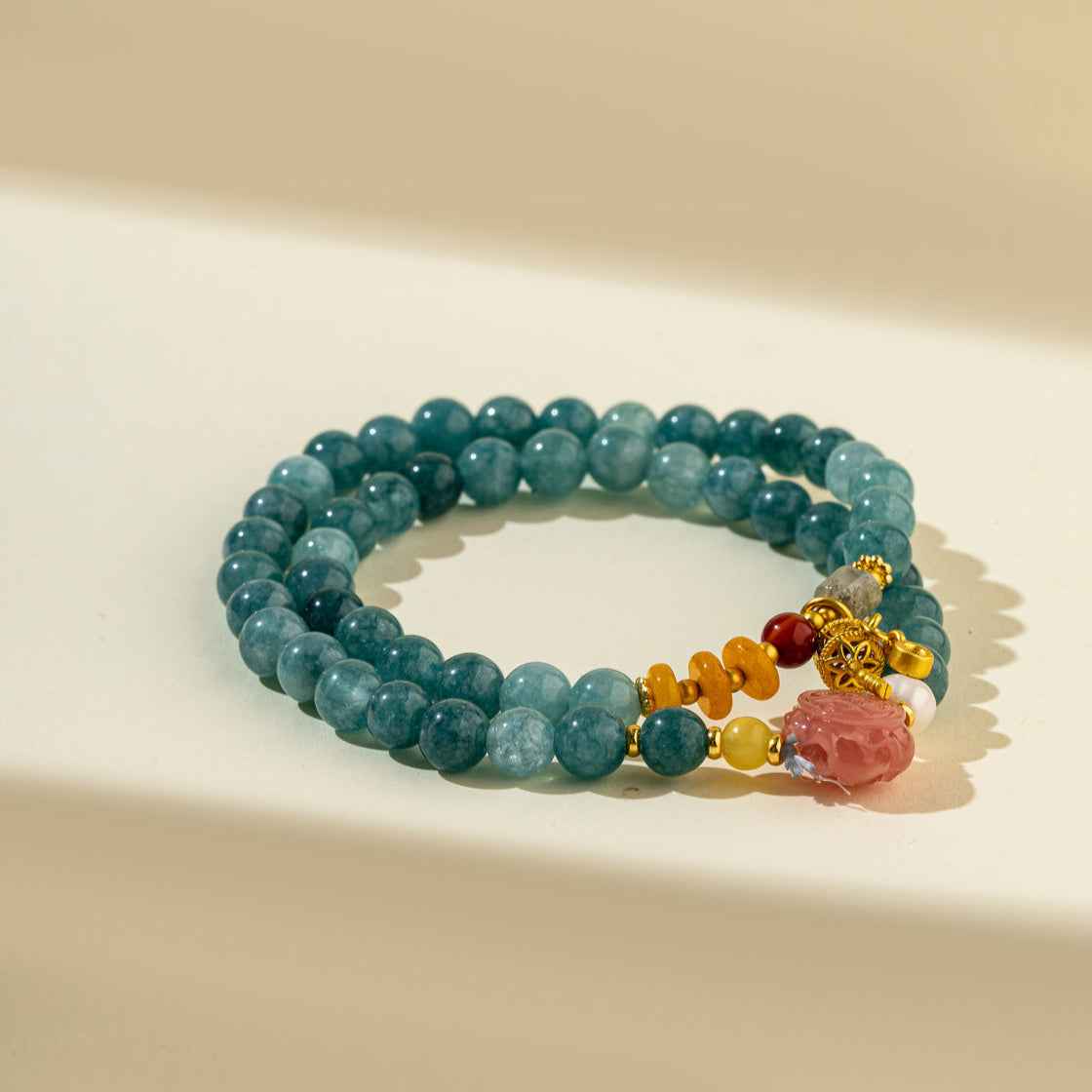 Agate Heart of the Ocean Pearl Gold Double Bracelet-Natural Energy & Handmade